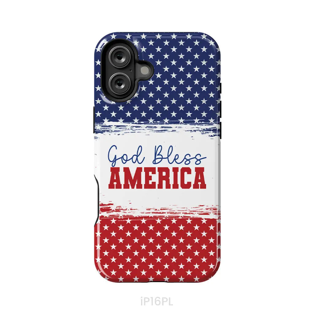Patriotic Christian phone case: God bless America iPhone 16 Plus / Tough Case