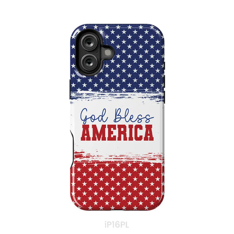 Patriotic Christian phone case: God bless America iPhone 16 Plus / Tough Case