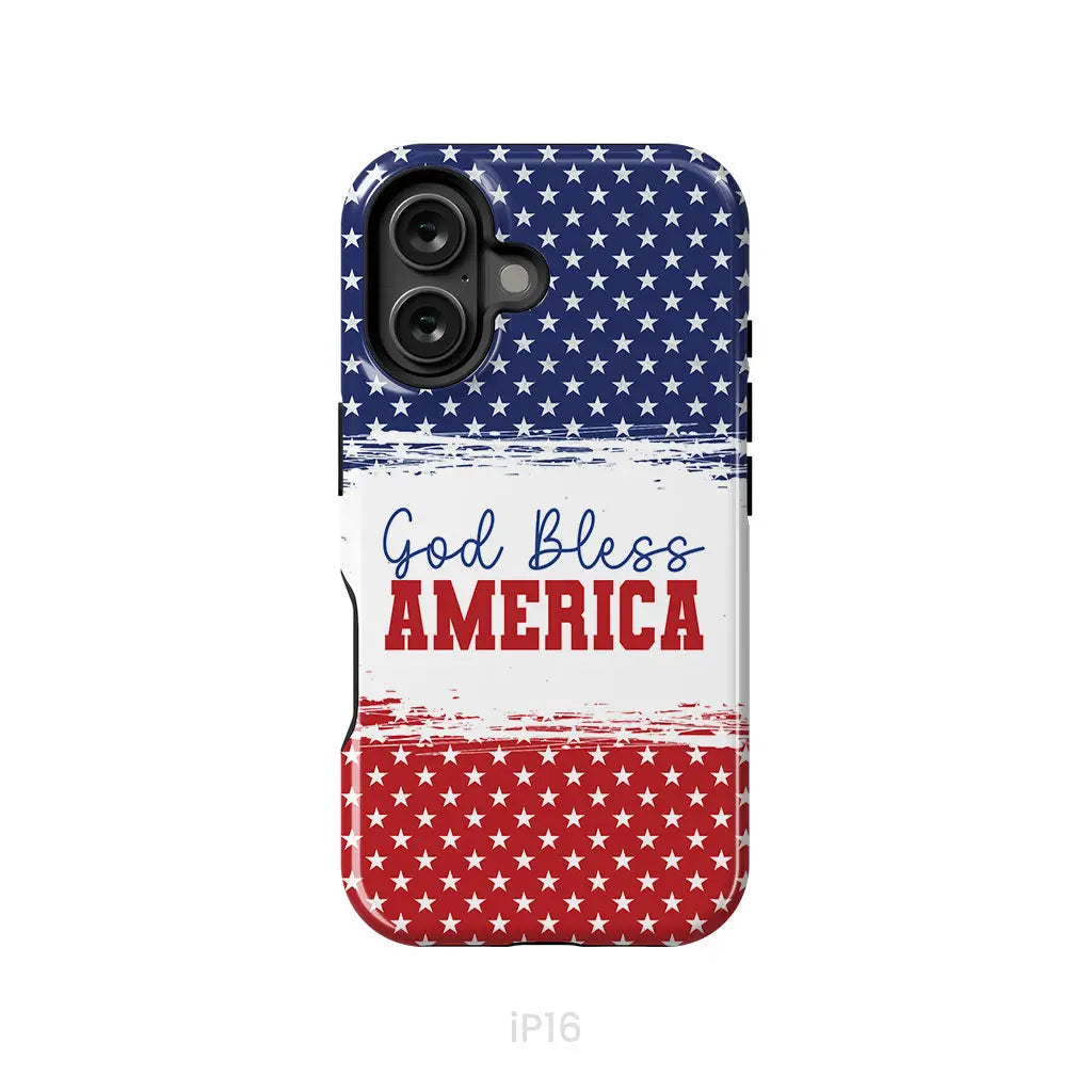 Patriotic Christian phone case: God bless America iPhone 16 / Tough Case