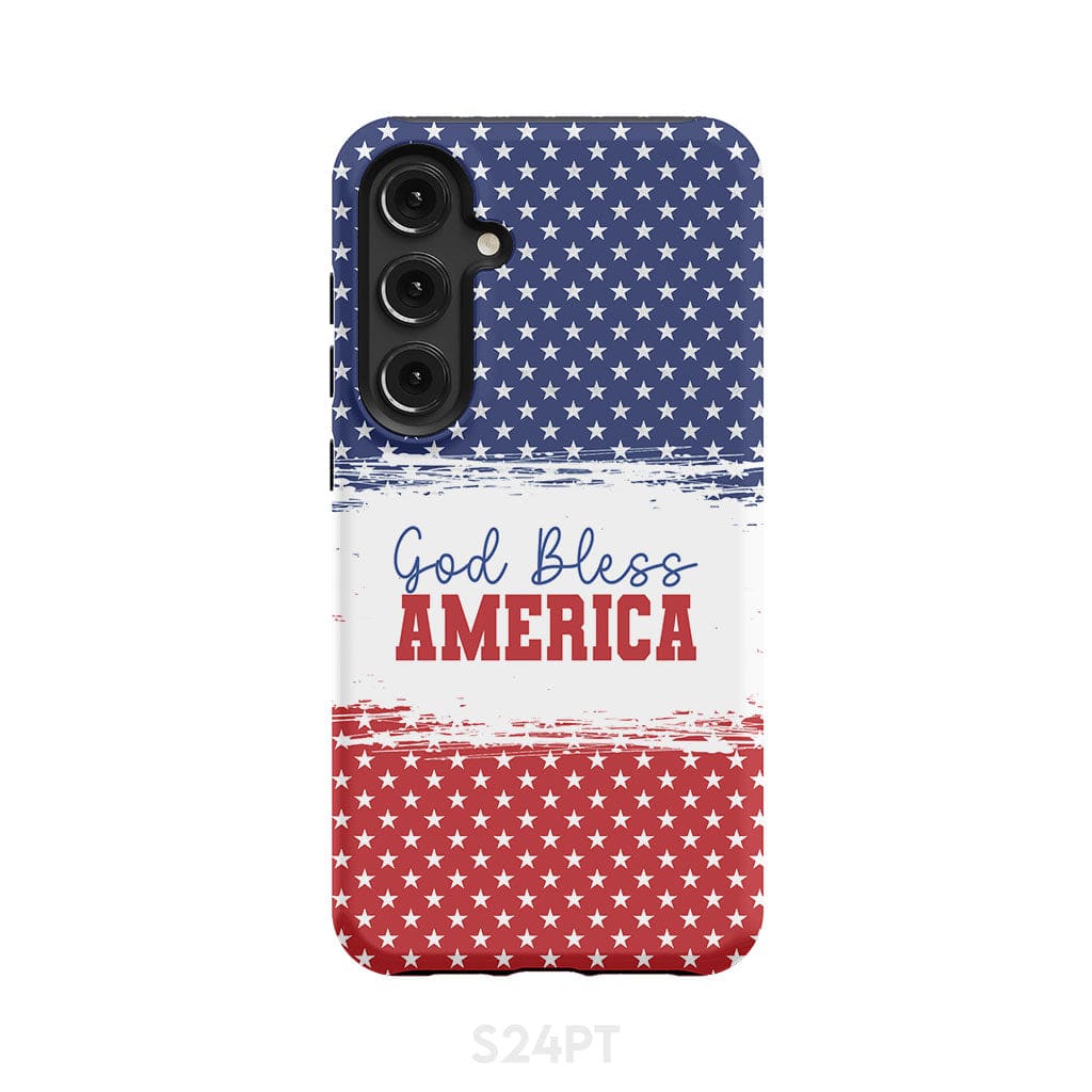 Patriotic Christian phone case: God bless America Samsung Galaxy S24 Plus / Tough Case