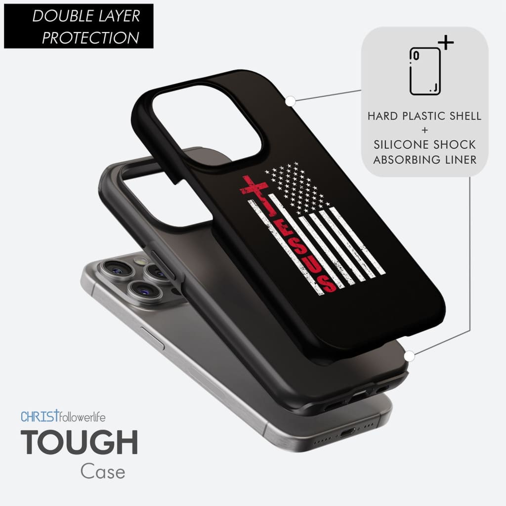 Patriotic phone cases: Jesus word cross with American flag Christian case