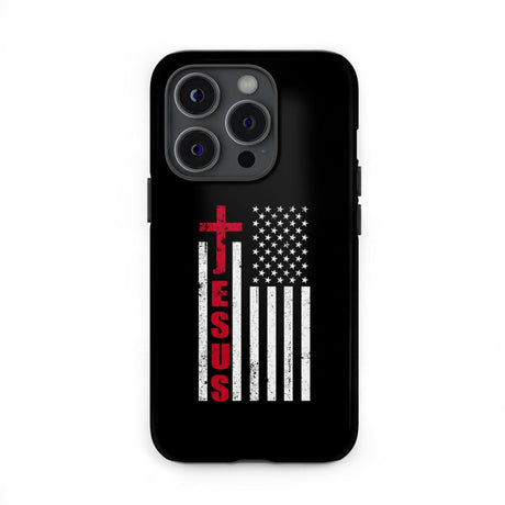 Patriotic phone cases: Jesus word cross with American flag Christian case