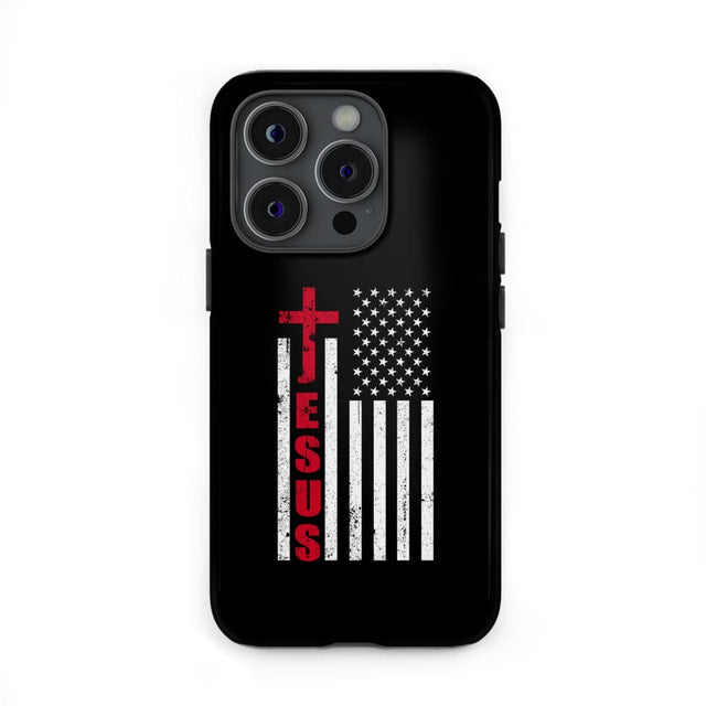 Patriotic phone cases: Jesus word cross with American flag Christian case