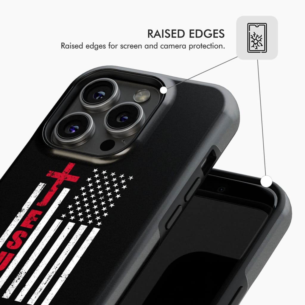 Patriotic phone cases: Jesus word cross with American flag Christian case