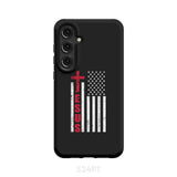Patriotic phone cases: Jesus word cross with American flag Christian case Samsung Galaxy S24 Plus / Tough