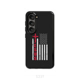 Patriotic phone cases: Jesus word cross with American flag Christian case Samsung Galaxy S23 (Not for FE) / Tough