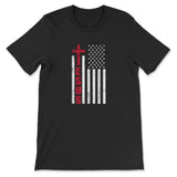 Patriotic T-Shirts: Jesus word cross with American flag Christian t-shirt Black / S