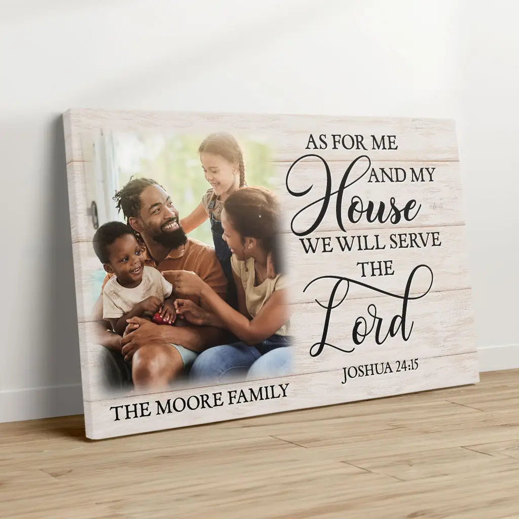Personalized As for Me and My House Joshua 24:15 Custom Family Name &amp; Photo Wall Art Canvas