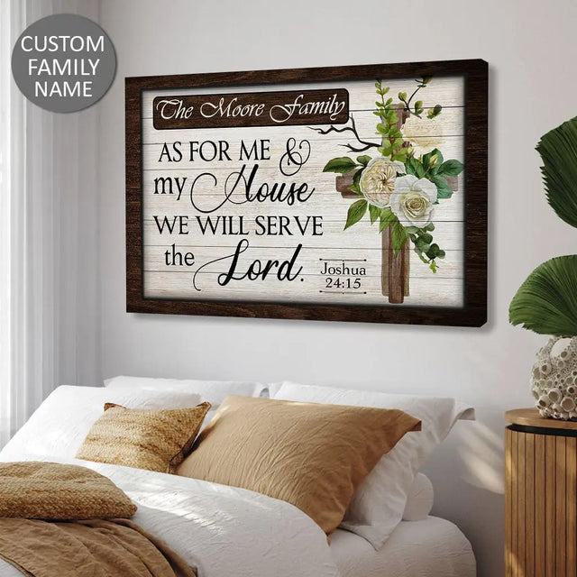 ’As For Me And My House We Will Serve The Lord’ Personalized Wall Art Canvas With Custom Family Name