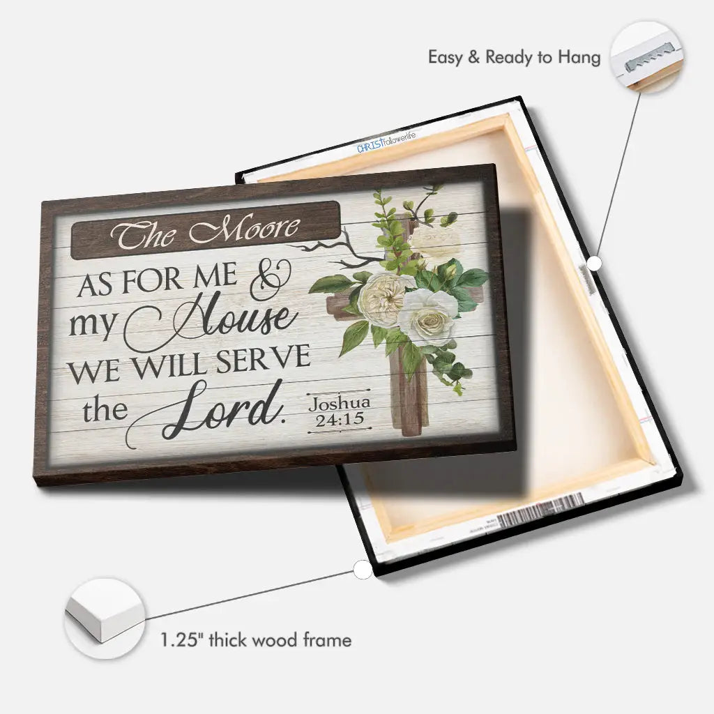 Personalized ’As For Me And My House We Will Serve The Lord’ Wall Art Canvas With Custom Family Name