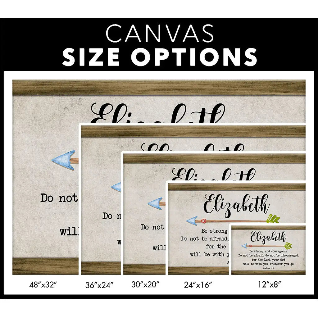 Personalized ’Be Strong and Courageous Joshua 1:9’ Wall Art Canvas Size Options