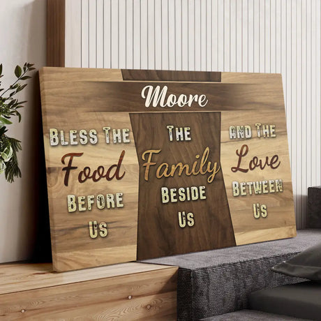 Personalized Bless the Food Before Us Custom Family Name Wall Art Canvas