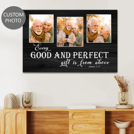 Christian wall art with "Every Good And Perfect Gift Is From Above," custom photo, perfect for faith-based home décor.