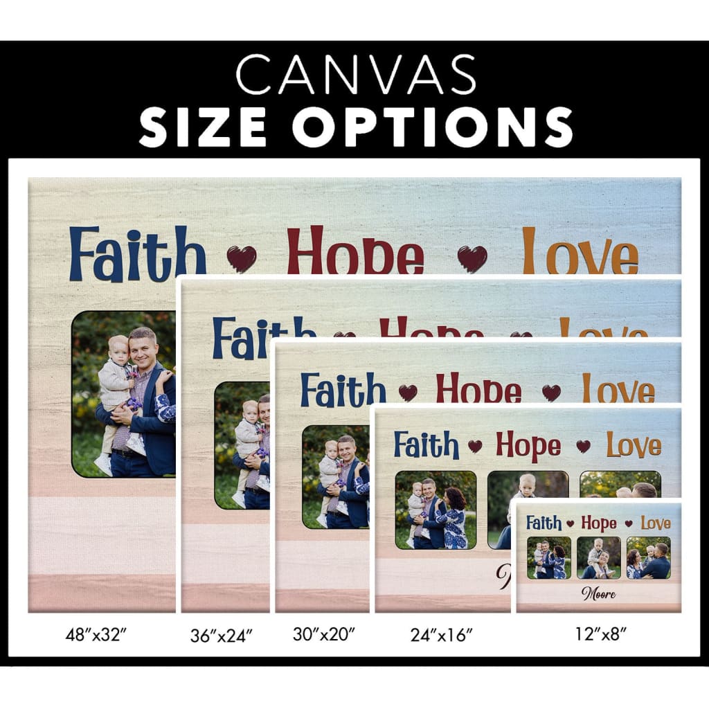 Personalized Faith hope love wall art canvas size options