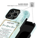 Faith-based phone case with Isaiah 41:10 and custom name, perfect for Christian gifts and daily encouragement.