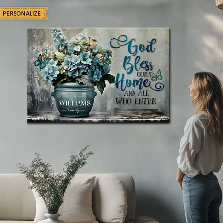 Personalized faith-based Christian gift, Bible verse home décor featuring Jesus and family name.