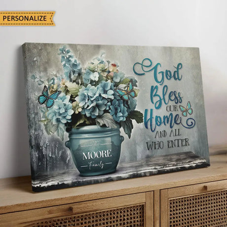 Inspirational Christian canvas with scripture, faith and religion theme, custom family wall art.