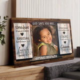 Inspirational wall art with "God Says You Are," custom photo, and name, ideal for Christian home décor.