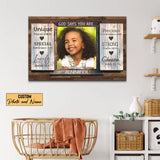 Personalized wall art featuring "God Says You Are" with custom photo and name, ideal for Christian home décor.