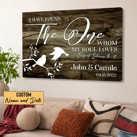Personalized ’I Have Found The One Whom My Soul Loves’ Wall Art Canvas with Name and Date