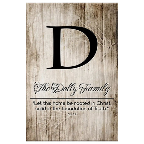 Christian home decor canvas with "Let This Home Be Rooted in Christ" and personalized family details, ideal for heartfelt gifts.
