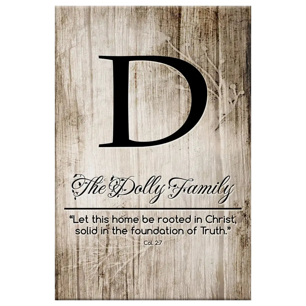 Christian home decor canvas with "Let This Home Be Rooted in Christ" and personalized family details, ideal for heartfelt gifts.