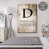 Inspirational wall art featuring "Let This Home Be Rooted in Christ" with custom initials, perfect for family-oriented Christian decor.
