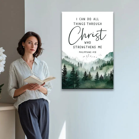 Bible verse wall art Philippians 4:13 I Can Do All Things Through Christ mountain decor