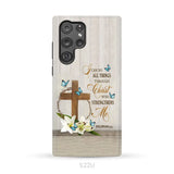 Philippians 4:13 I Can Do All Things Through Christ Wooden Cross Flower Butterflies Phone Case Samsung Galaxy S22 Ultra