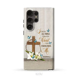 Philippians 4:13 I Can Do All Things Through Christ Wooden Cross Flower Butterflies Phone Case Samsung Galaxy S23 Ultra