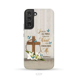 Philippians 4:13 I Can Do All Things Through Christ Wooden Cross Flower Butterflies Phone Case Samsung Galaxy S22 Plus