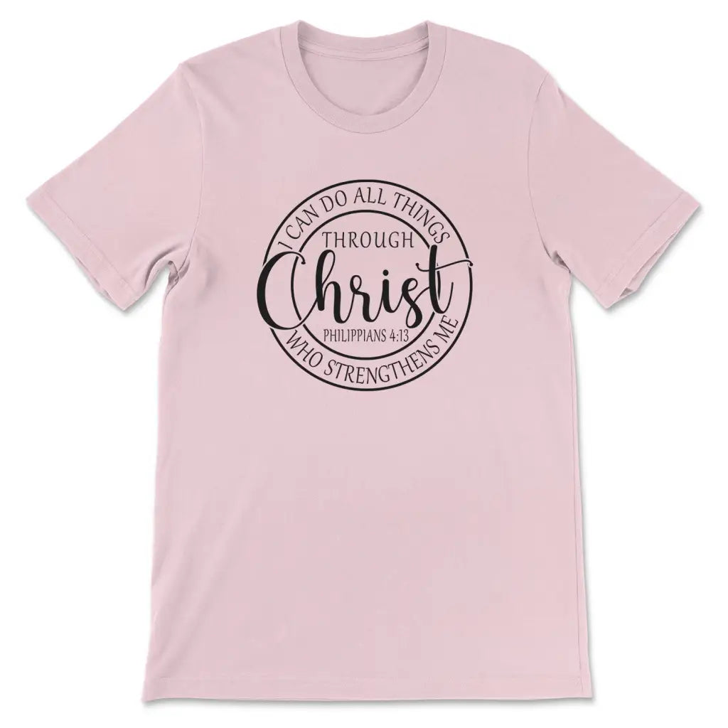 Philippians 4:13 shirt: I can do all things through Christ Christian t-shirt Pink / S