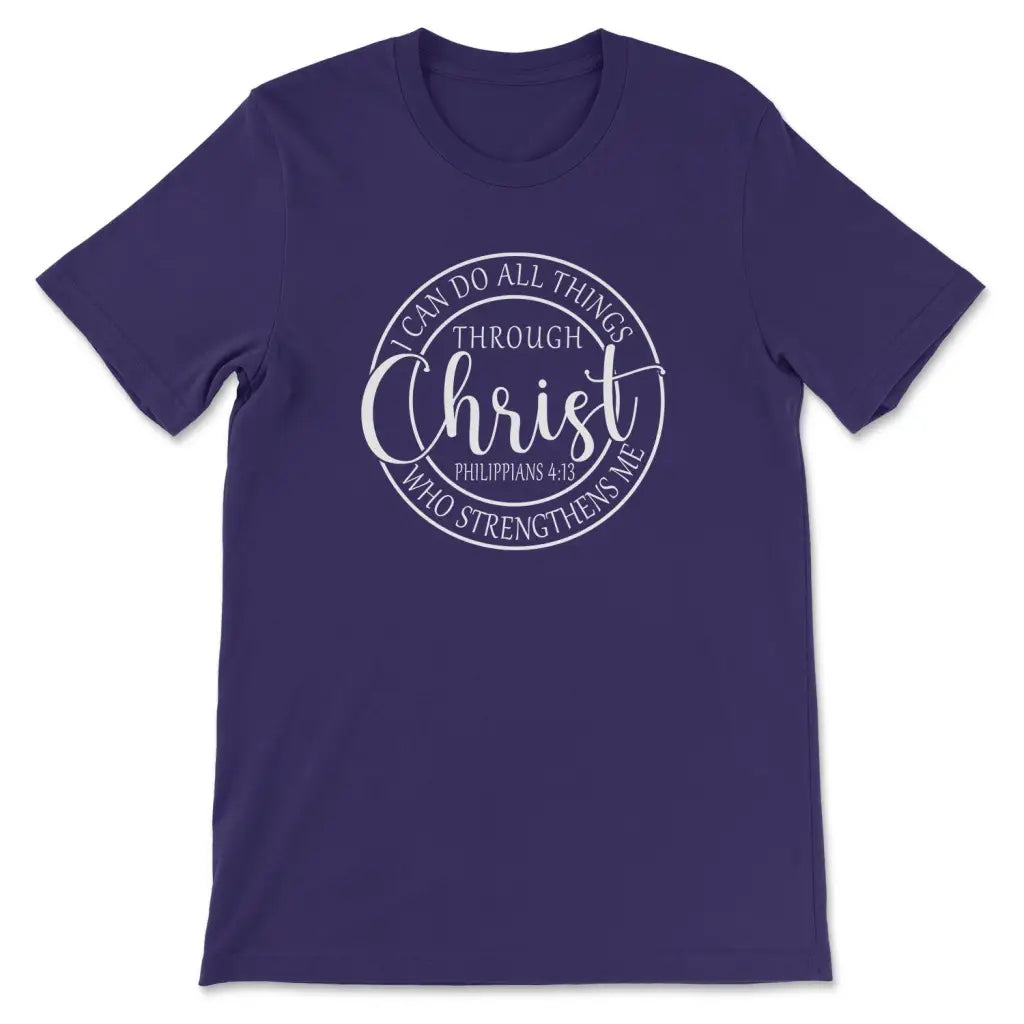 Philippians 4:13 shirt: I can do all things through Christ Christian t-shirt Team Purple / S
