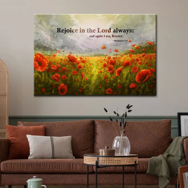 Philippians 4:4 Rejoice in the Lord Always Poppies Wall Art Canvas