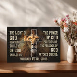 Faith-based wall art with Lion of Judah and warrior, Bible verse prayer for divine protection.