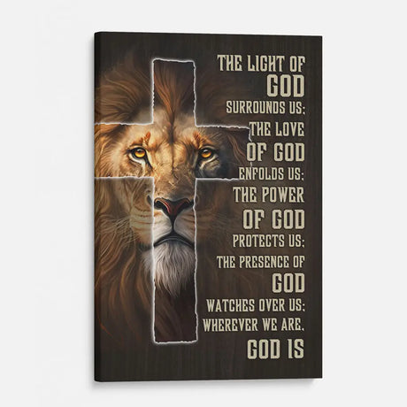 Powerful protection prayer with Lion of Judah, faith-based Christian gift, Bible verse canvas.