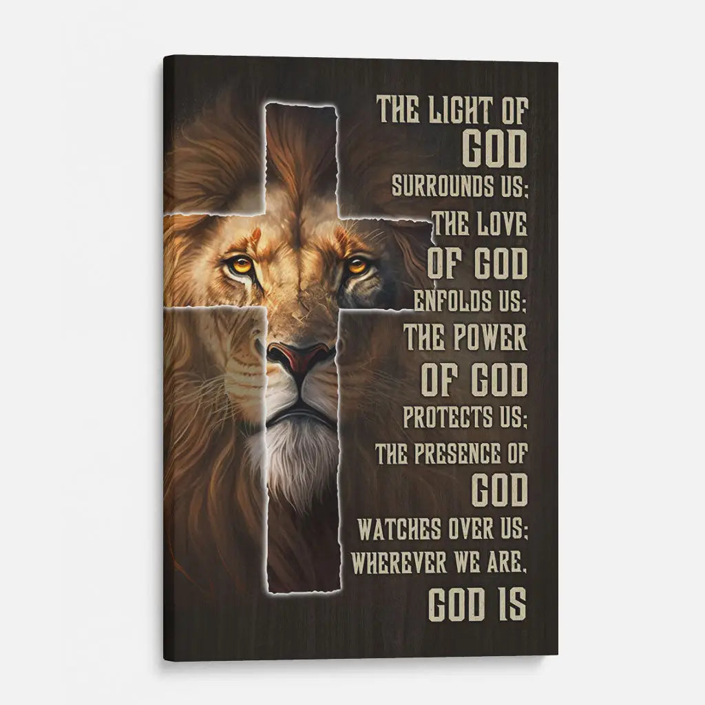 Powerful protection prayer with Lion of Judah, faith-based Christian gift, Bible verse canvas.
