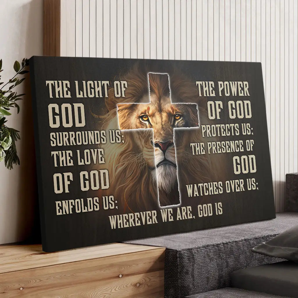 Lion of Judah prayer canvas, Christian wall art with Scripture, inspirational faith-based decor / Landscape.