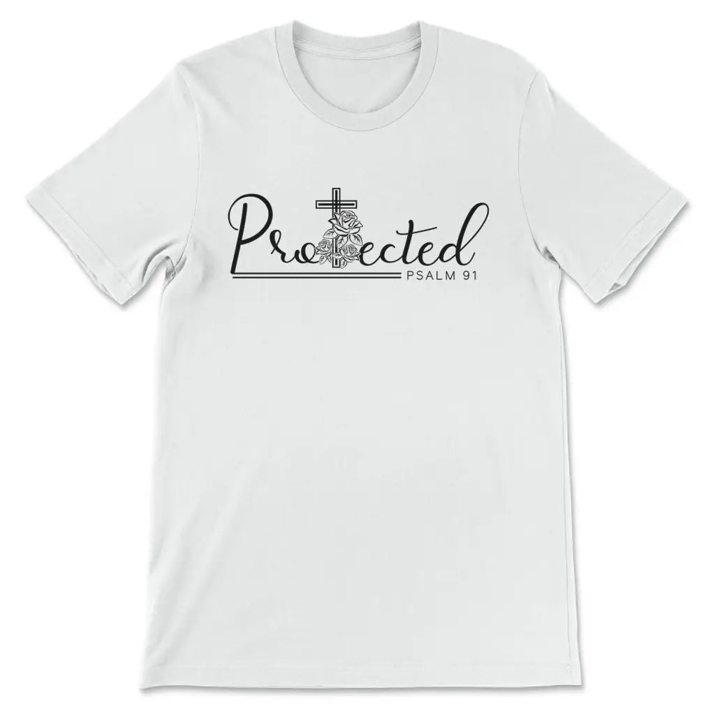 Protected Psalm 91 Bible verse t-shirt Christian apparel for women White / S