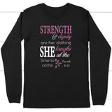 Proverbs 31:25 Strength And Dignity Are Her Clothing Long Sleeve Shirt Black / S