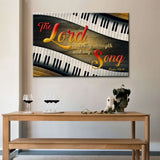 Faith-based decor with Psalm 118:14, "The Lord is my strength and my song," a vibrant and musical design perfect for Christian gifts.