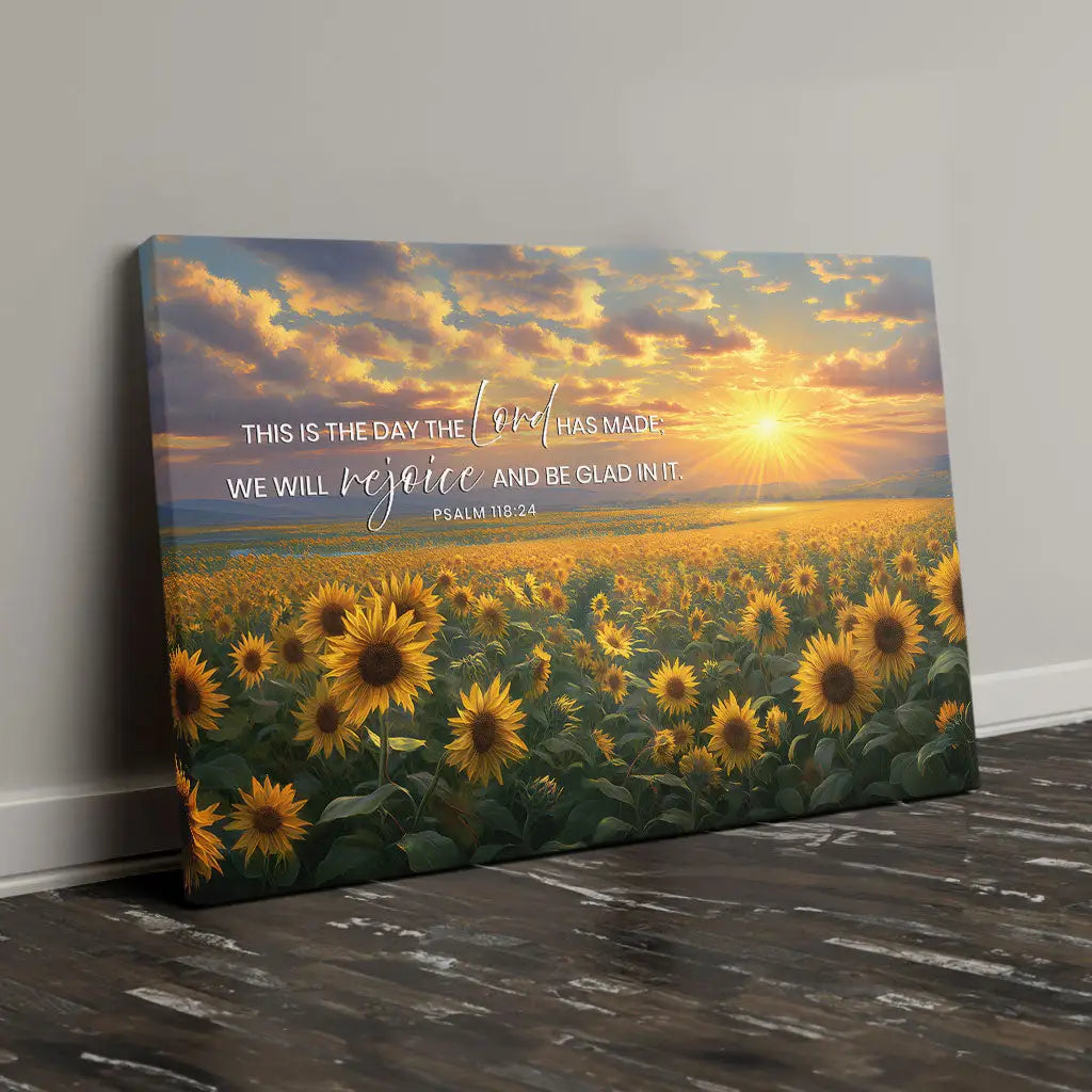 This is the Day the Lord Has Made canvas, sunflower Christian gift for birthdays, holidays, or housewarmings.
