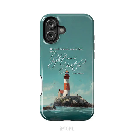 Psalm 119:105 Thy Word Is A Lamp Lighthouse Phone Case iPhone 16 Plus / Tough Case