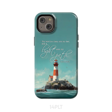 Psalm 119:105 Thy Word is a Lamp Lighthouse Phone Case iPhone 14 Plus / Tough