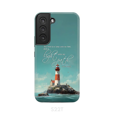 Psalm 119:105 Thy Word is a Lamp Lighthouse Phone Case Samsung Galaxy S22 / Tough
