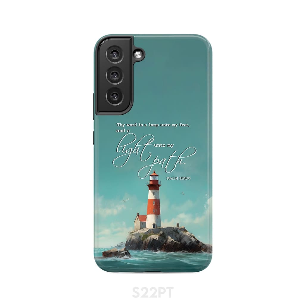 Psalm 119:105 Thy Word is a Lamp Lighthouse Phone Case Samsung Galaxy S22 Plus / Tough