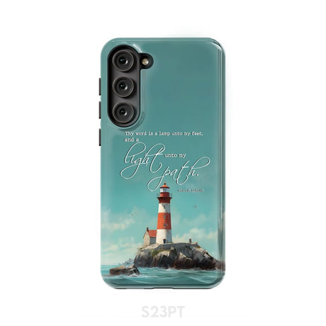 Psalm 119:105 Thy Word is a Lamp Lighthouse Phone Case Samsung Galaxy S23 Plus / Tough