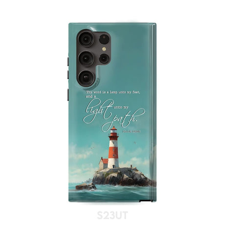 Psalm 119:105 Thy Word is a Lamp Lighthouse Phone Case Samsung Galaxy S23 Ultra / Tough
