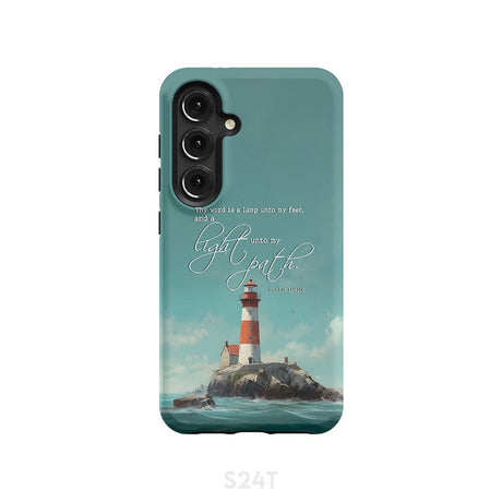 Psalm 119:105 Thy Word is a Lamp Lighthouse Phone Case Samsung Galaxy S24 / Tough