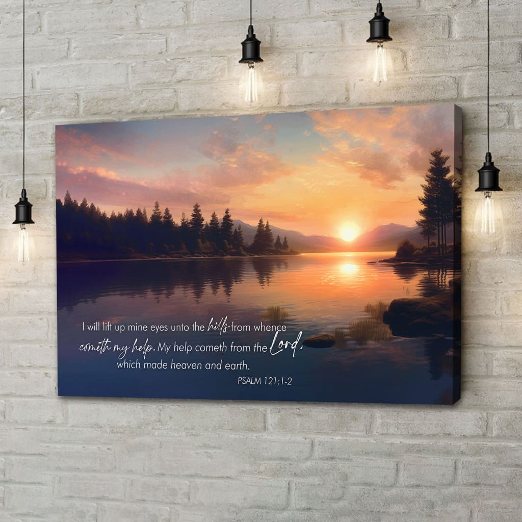 Bible Verse Wall Decor, Psalm 121:1 - 2 My Help Cometh From The Lord Wall Art Canvas